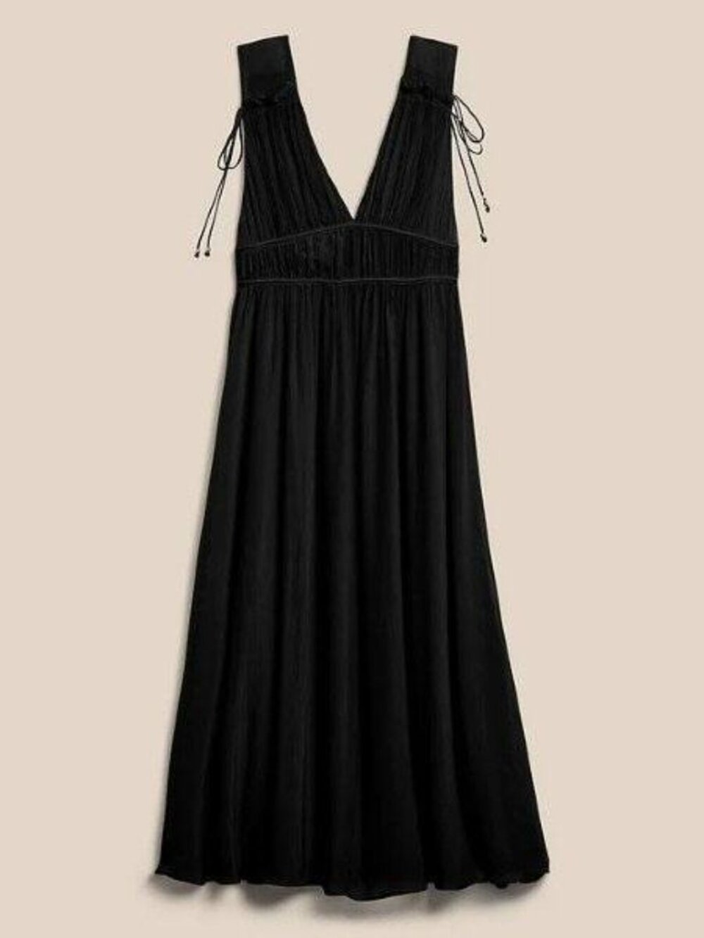 NWT! Banana Republic Black Crinkle Silk Grecian Midi Shirred Tank Dress XS